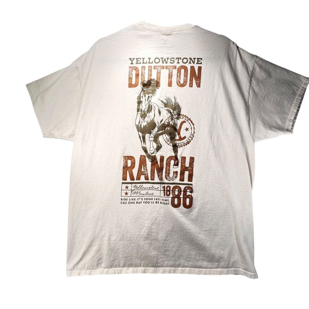 Yellowstone Dutton Ranch Graphic Tee Shirt XL Off White Montana Cowboy Horse